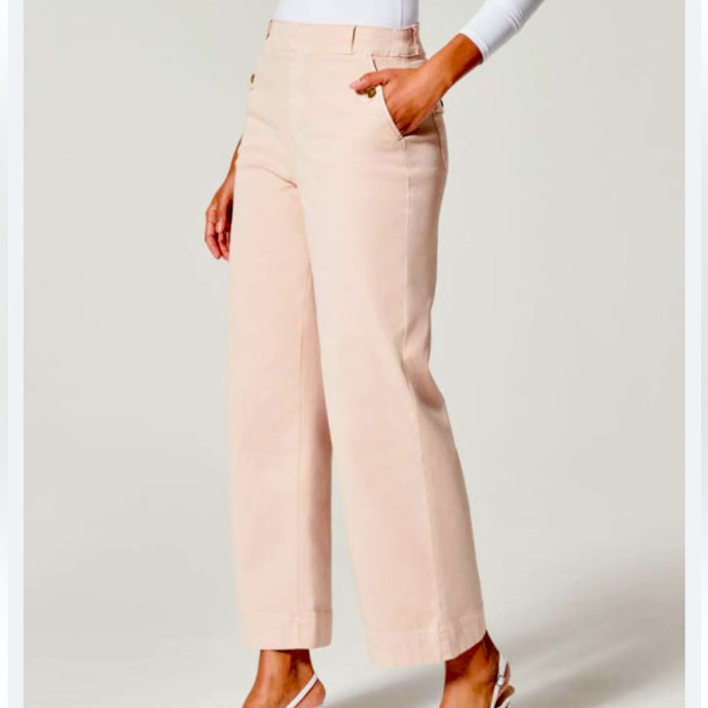 SPANX Stretch Twill Cropped Wide Leg Pants Size Medium Light Pink